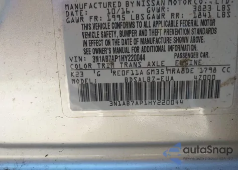 2017 Nissan Sentra S from USA, damaged, VIN 3N1AB7AP1HY220044